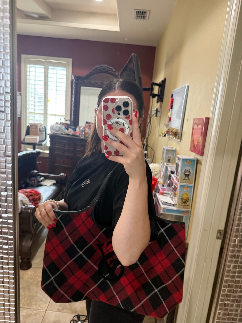 Red and Black Plaid Tote Bag with Logo
